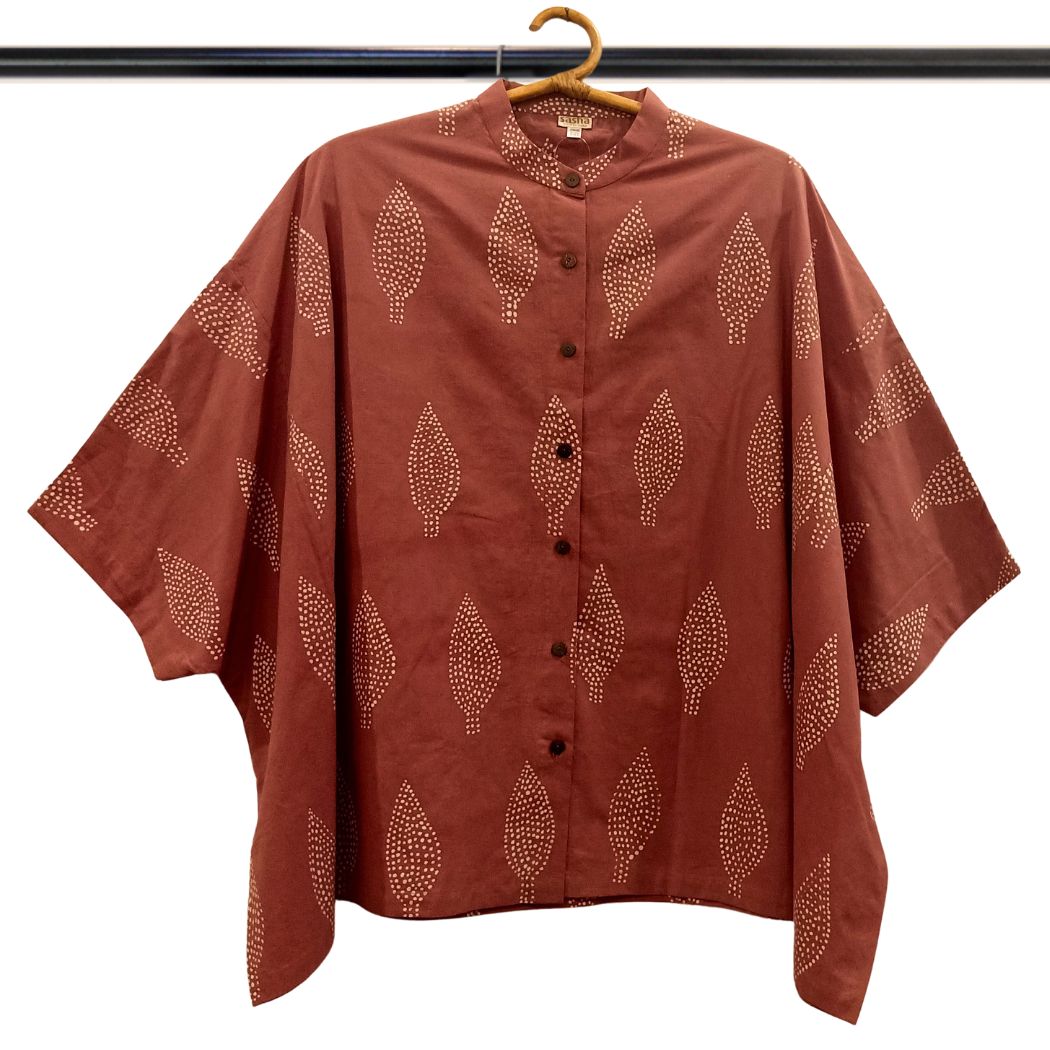 Peach With White Lotus Dot Design Batik Over Size Top