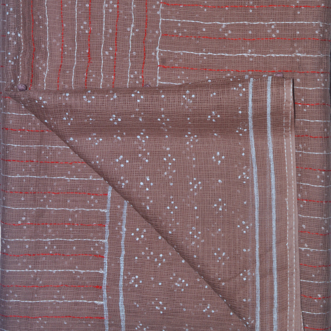 Peach With White Printed Kota Saree