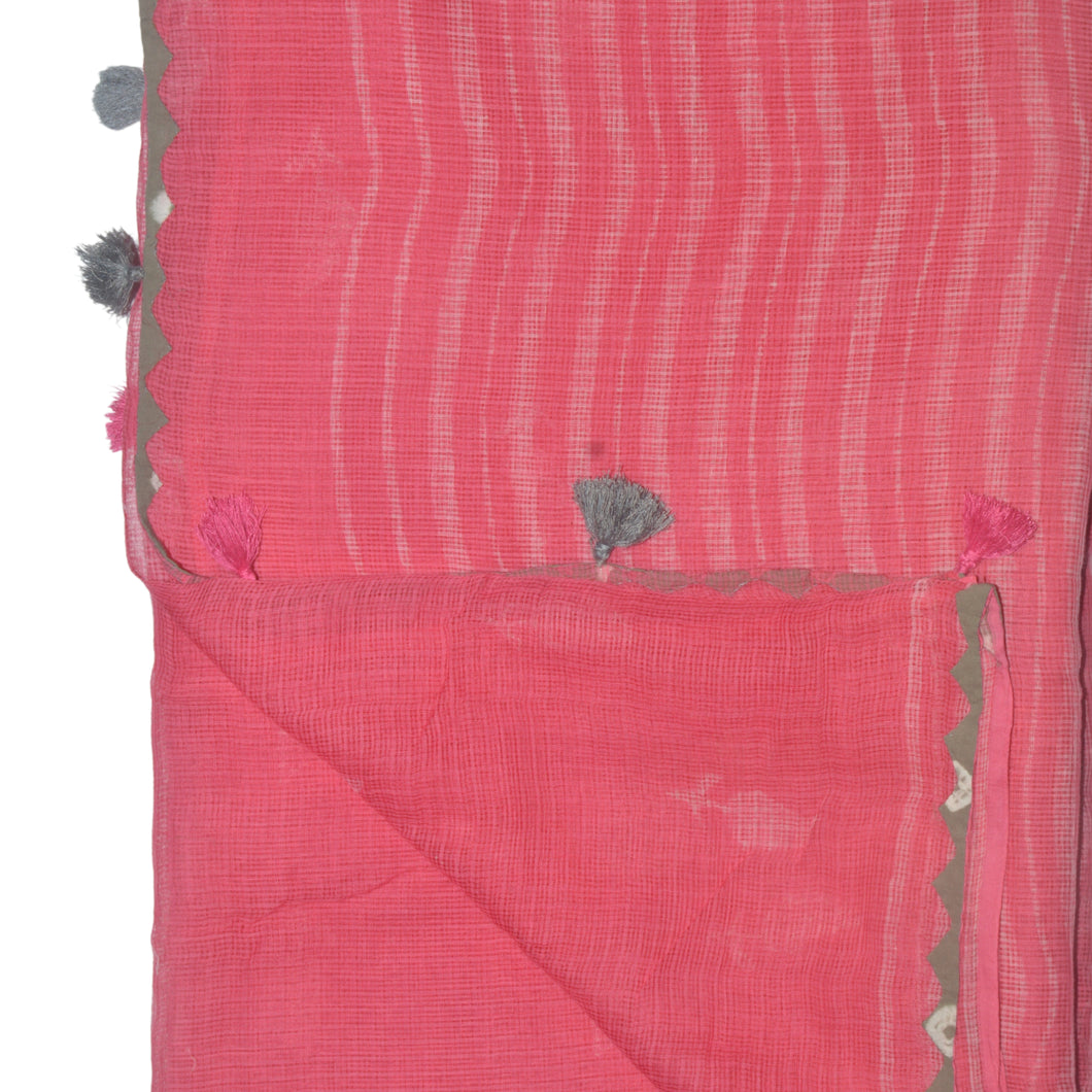Pink With White Printed Kota Saree
