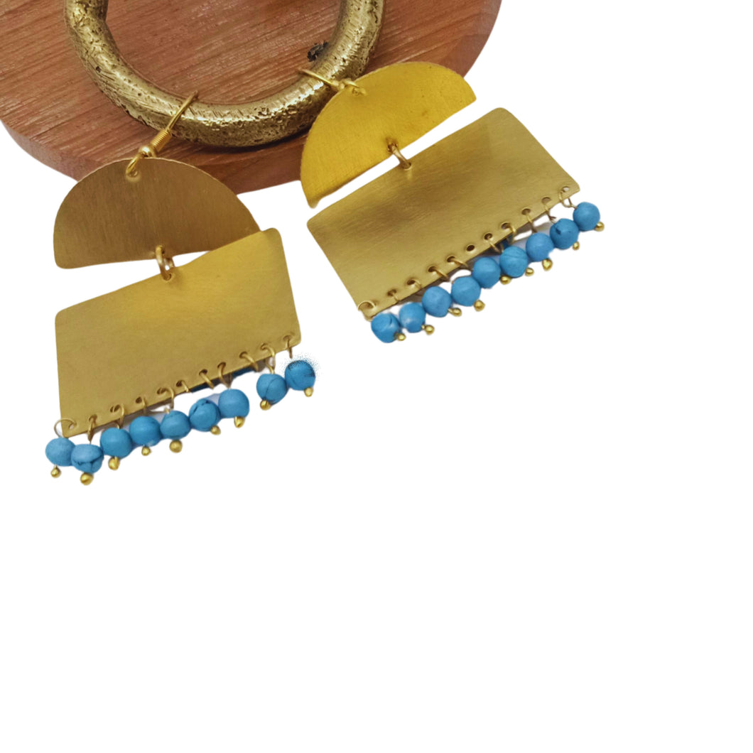 Rectangle Blue Beads Earring