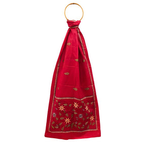 Red Colour Base Kantha Stitched Stole