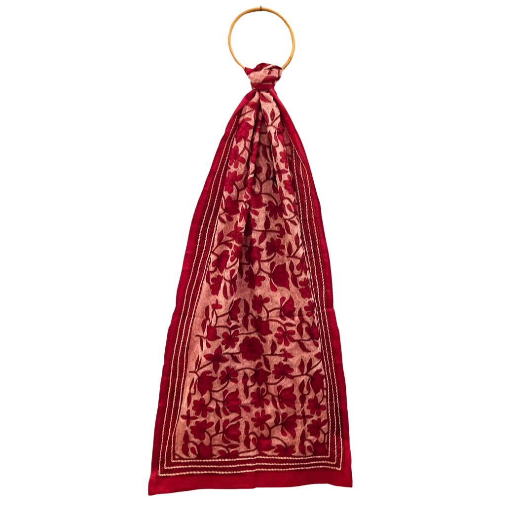 Red Colour Base Kantha Stitched Stole