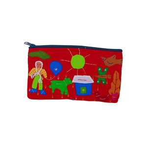 Red With Muliticolour Applique Purse