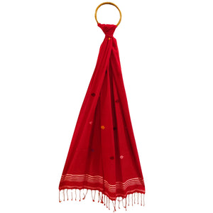 Red With Multicolour Jamdani Motif Stole