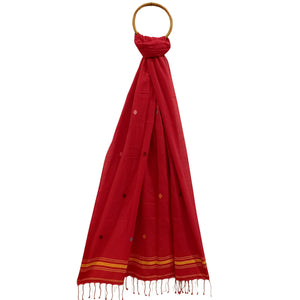 Red With Yellow Jamdani Motif Stole