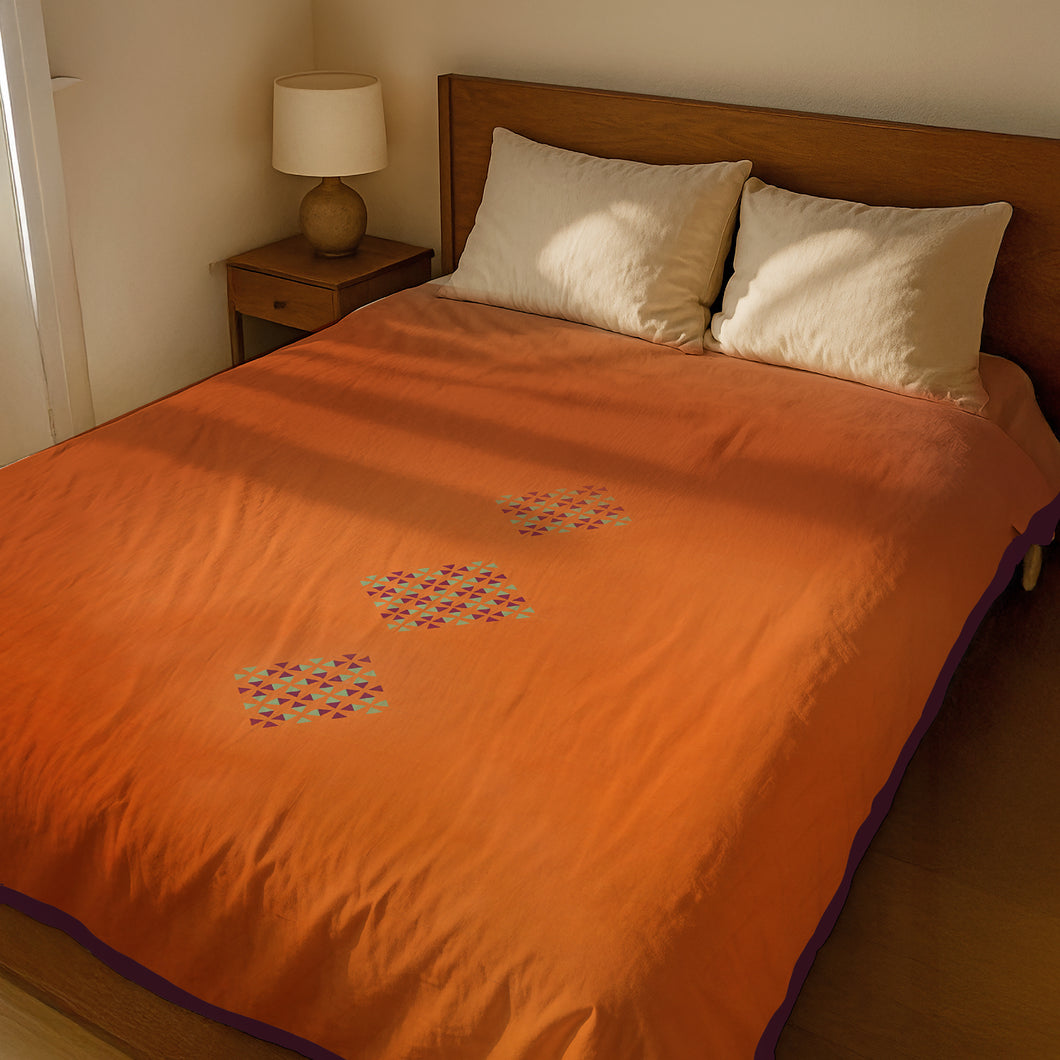 Rust  Applique Geometric Design Bedcover