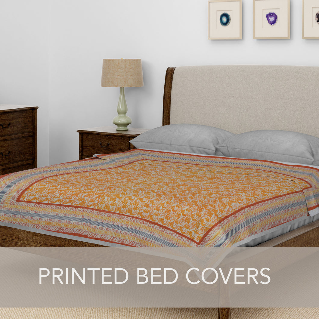 Rust Border Flower Printed Bedcover