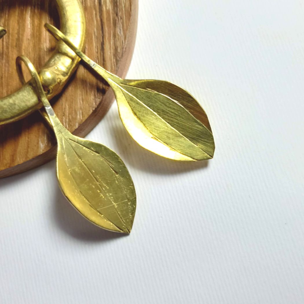 Avocado Leaf Brass Earring