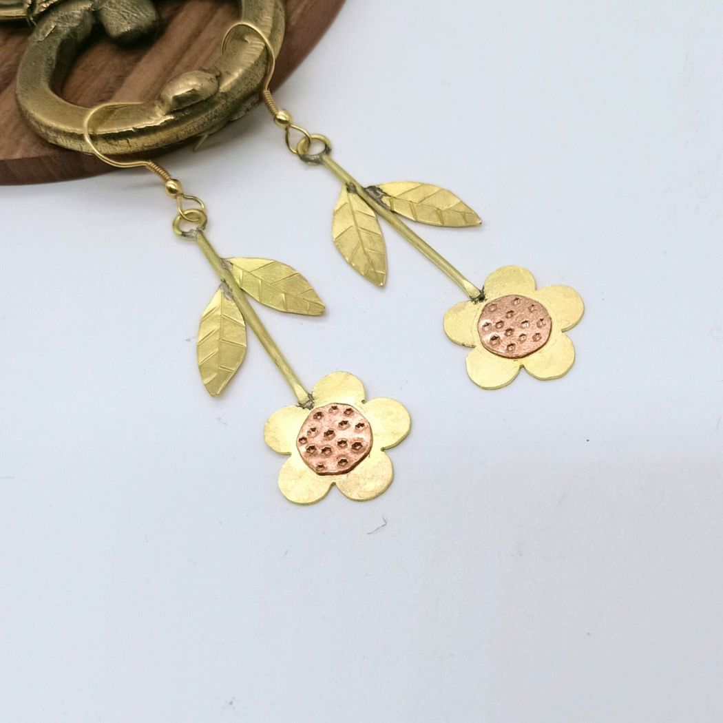 Handcrafted Floral Brass & Copper Earring
