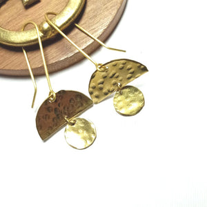 Semi Circle Handbeaten Brass Earrings