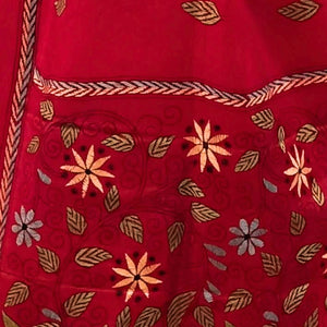 Red Colour Base Kantha Stitched Stole