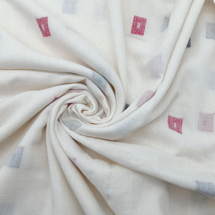 White With Multicolour Jamdani Buti Fabric