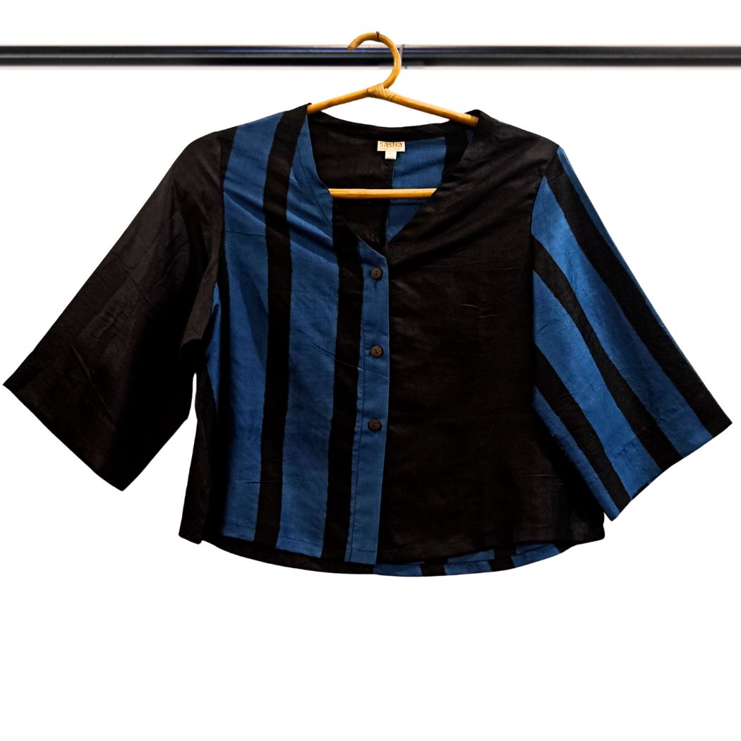 Silk Shibori Stripes Design Short Top