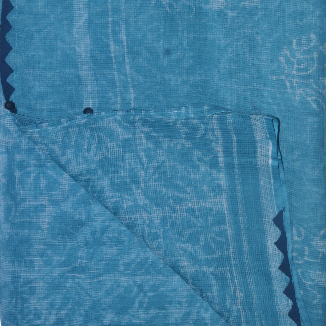 Sky Blue With White Printed Kota Saree