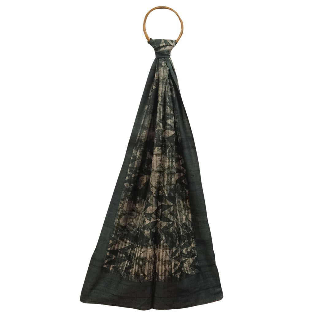 Tassar Bottle Green Printed Stole