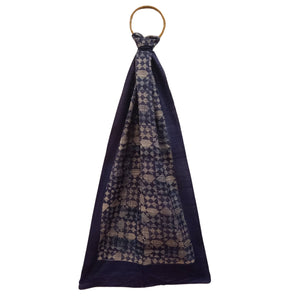 Tassar White & Navy Blue Printed Stole