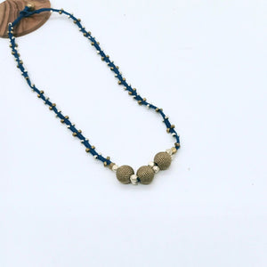 Blue Tassel With Round Pendent Necklace