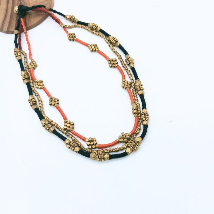 Orange & Black Thread Dhokra Beads Necklace