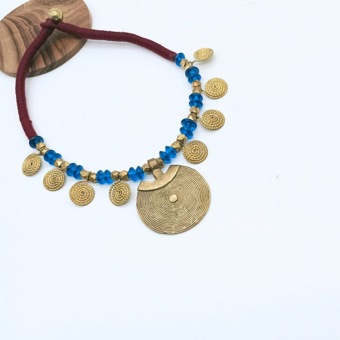 Blue Glass & Brass Beads Necklace