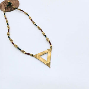 Maroon & Black Tassel Triangle Pendent Necklace