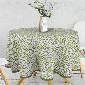 Green Leaves With Border Round Table Cloth