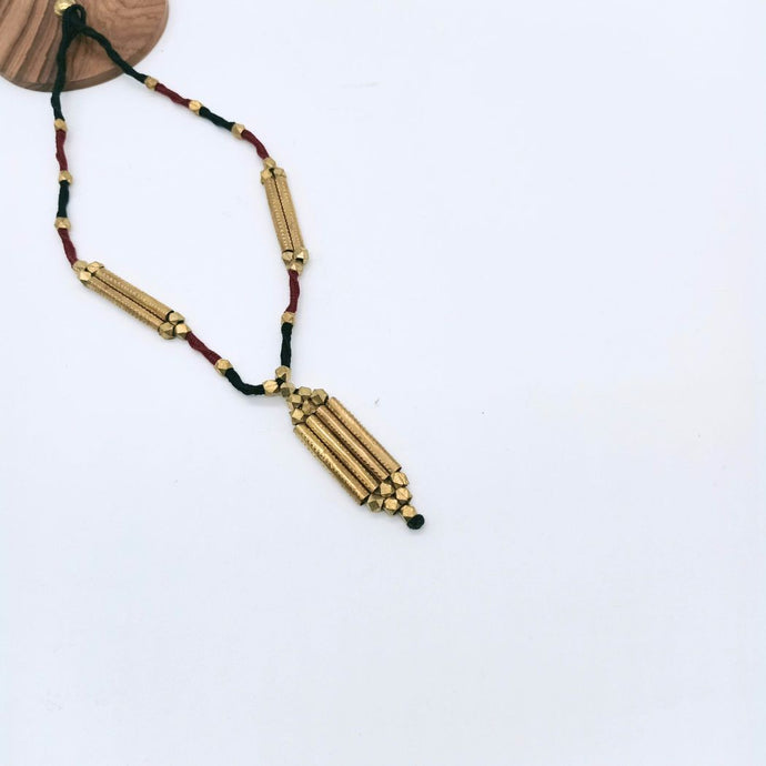 Black & Maroon Tassel Brass Beads Necklace