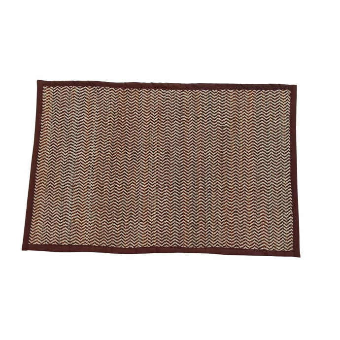 Brown Piping Table Mat With Runner-Set Of 6