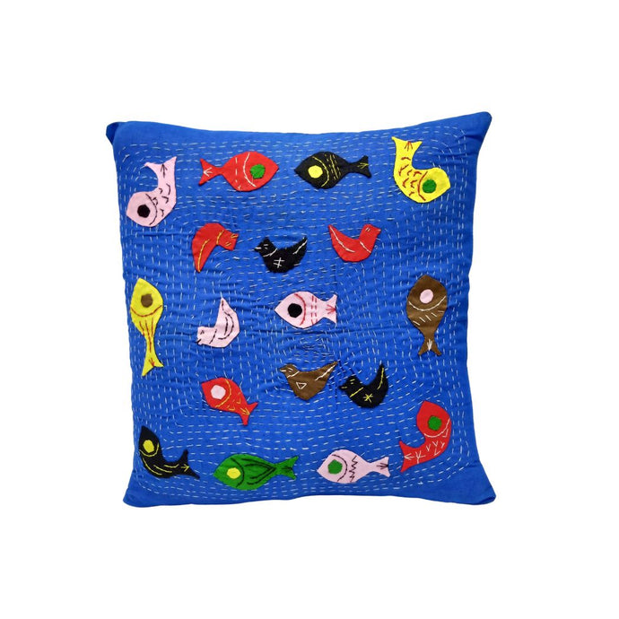 Multicolour Fish Applique Cushion Cover