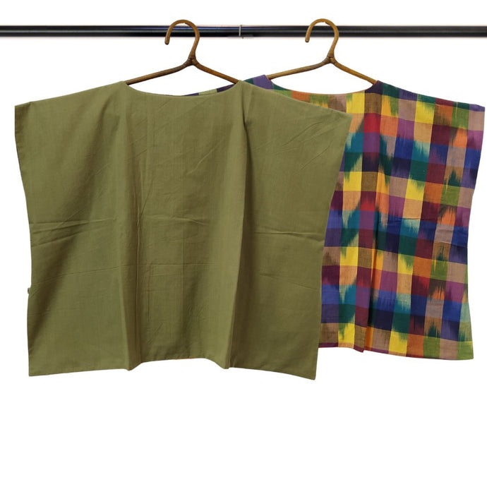Olive Green & Multicolour Reversible Top