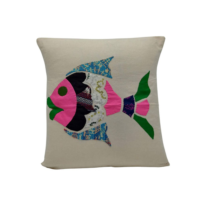 Pink fish Appliqued Cushion Cover