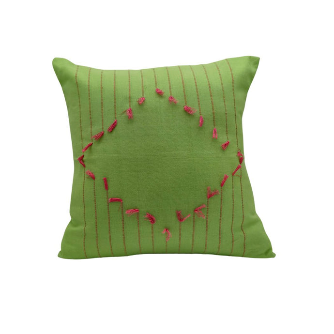 Green Stripes With Pink Motif Cushion Cover