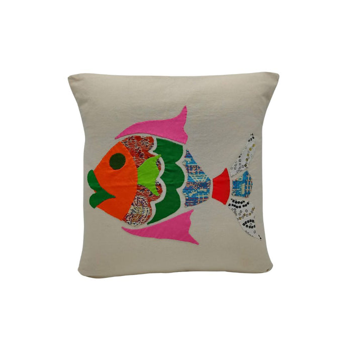 Orange Fish Appliqued Cushion Cover