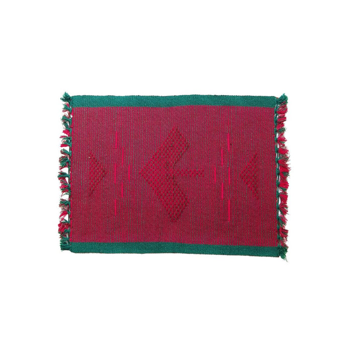 Red With Green Bordered Table Mat -Set Of 4Pcs