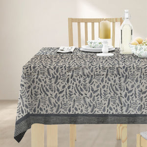 White & Grey Leaves Design Square Table Cloth