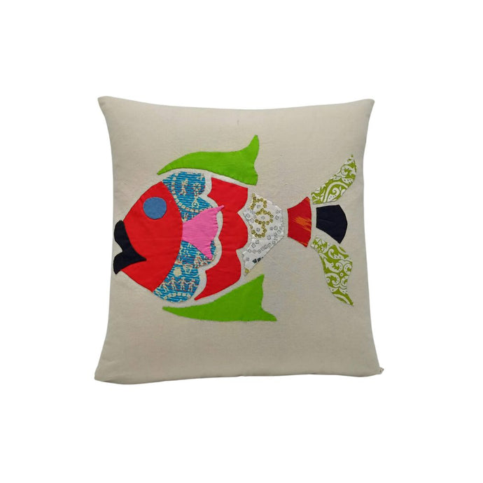 Multicoloured Fish Appliqued Cushion Cover