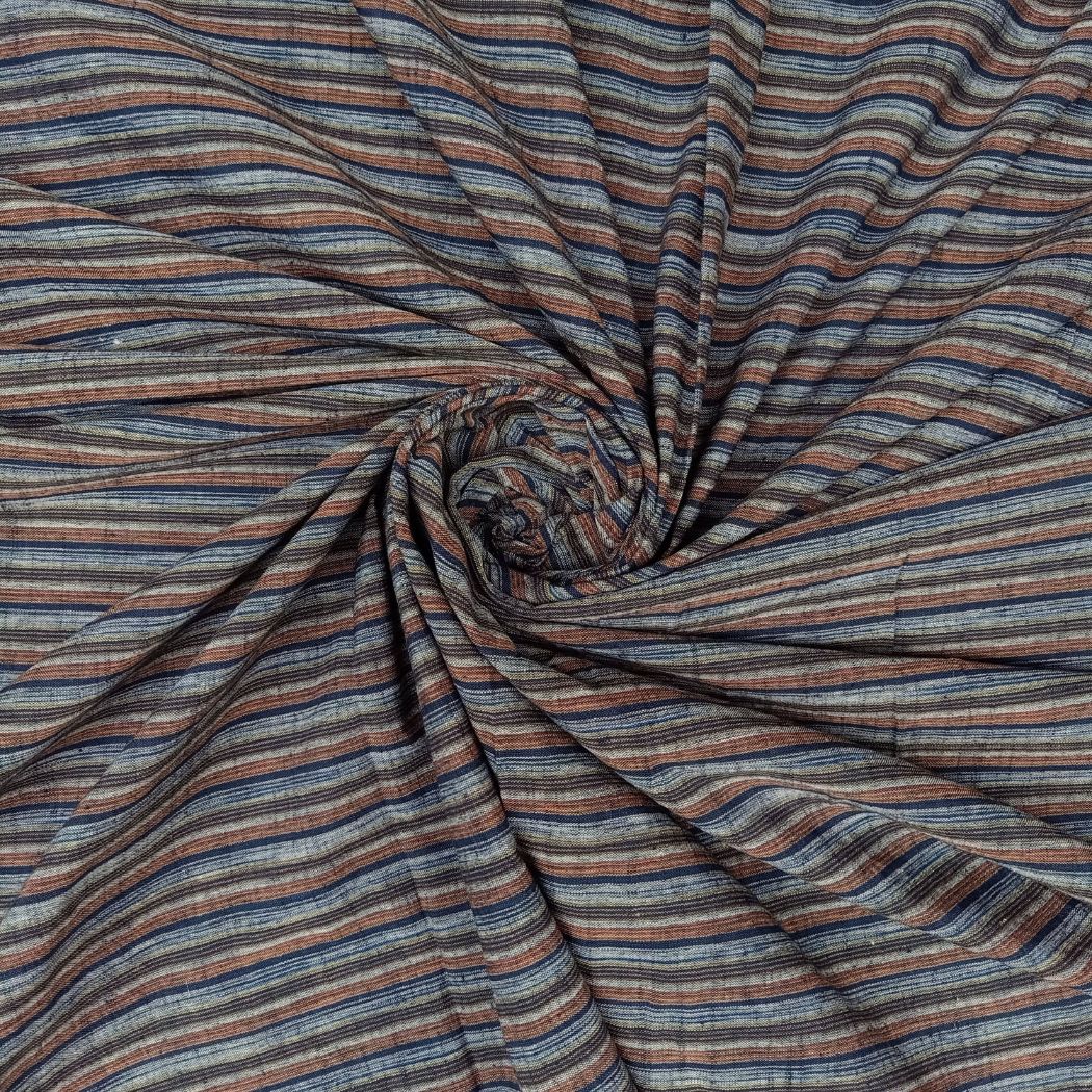Grey, Blue & Brown Stripes Fabric
