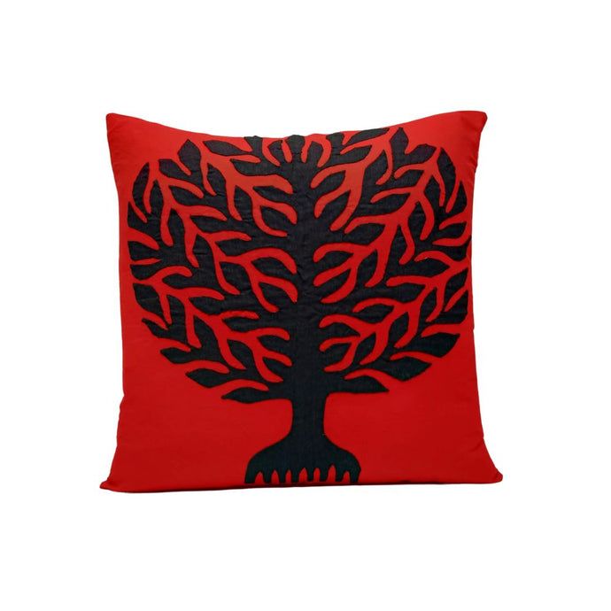 Black Tree Appliqued Cushion Cover