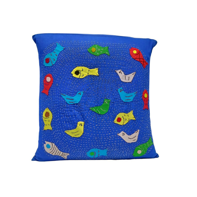 Multicoloured Fish Appliqued Cushion Cover