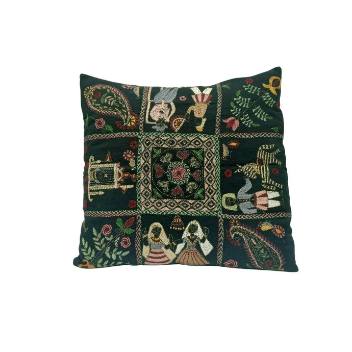 Kantha Stitched Shabeh Bibi Gulam Design Cushion Cover