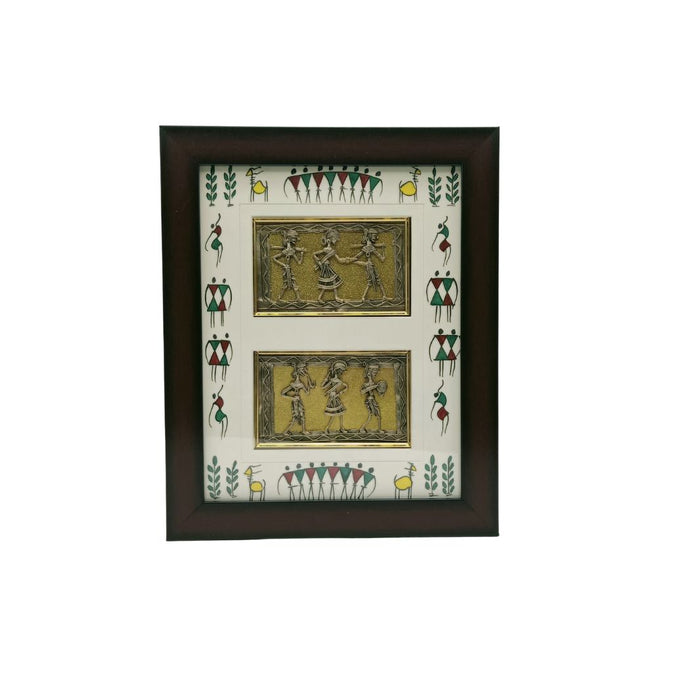 Dhokra Handcrafted Wooden Wall Double Frame With Three Figure