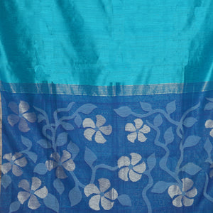 Blue Tussar Matka Silk Saree With Blouse Piece