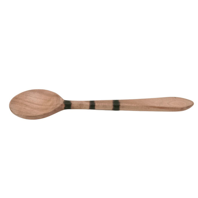 Serving Spoon With Wood & Brunt Wood Rings Handle