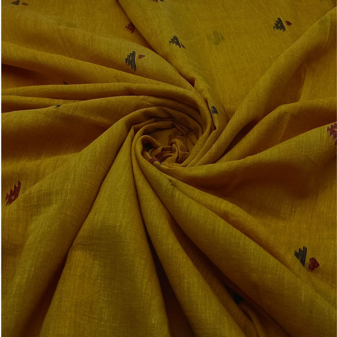 Mustard With Red Border Jamdani Buti Fabric