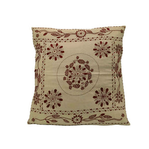 Beige Floral & Leaves Design Cushion Cover