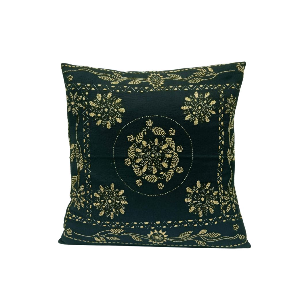 Black Floral & Leaves Design Cushion Cover