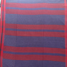 Load image into Gallery viewer, Navy Blue Red Border Checks Cotton Saree With Blouse Piece
