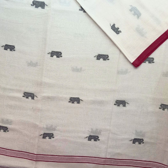 Off White Elephant Jamdani Motif Saree