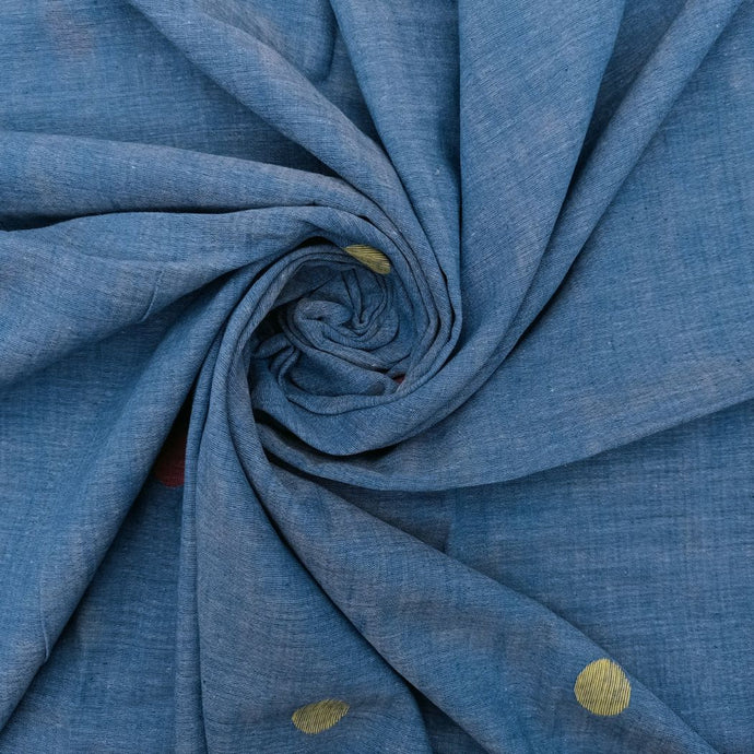 Blue With Multicolour Buti Jamdani Fabric