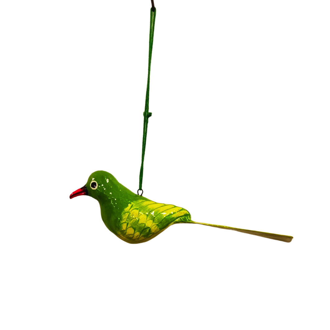 Medium Light Green & White Bird Hanging