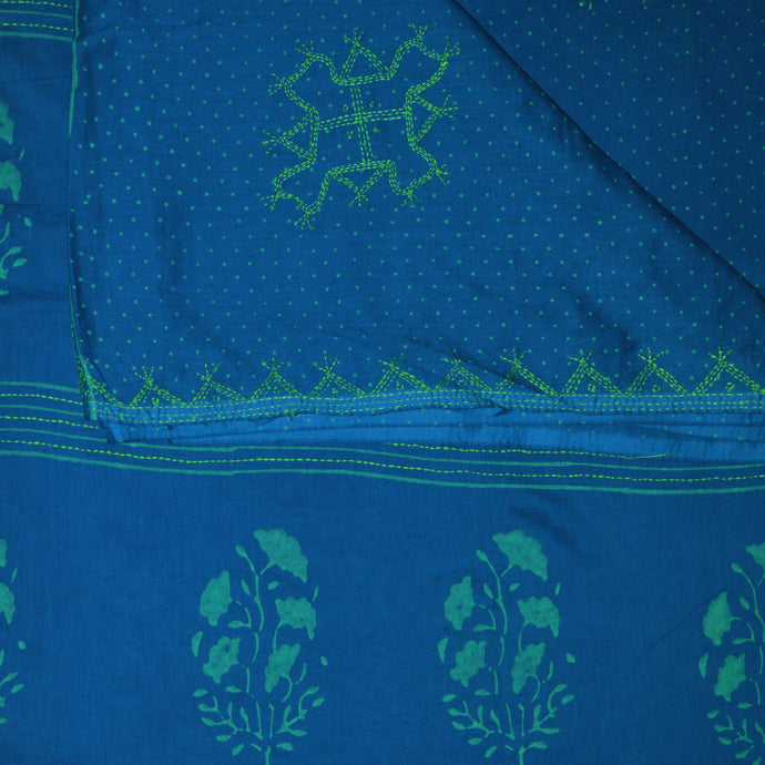 Blue Cotton Printed Saree With Blouse Piece